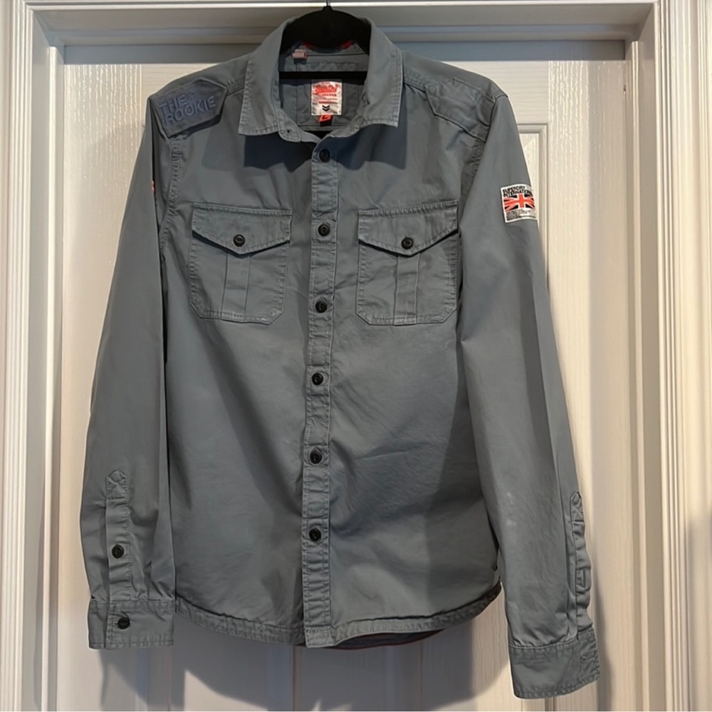 Superdry Large The Rookie Twill Men's Gray Button-Up Long Sleeve